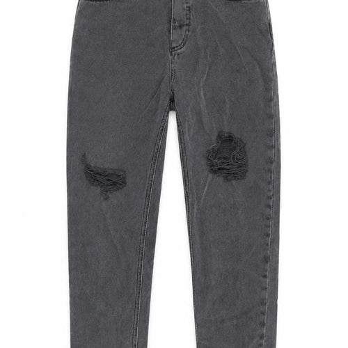 River Island Girls Grey Cotton Tapered Jeans Size 10 Years L23.5 in Regular Zip