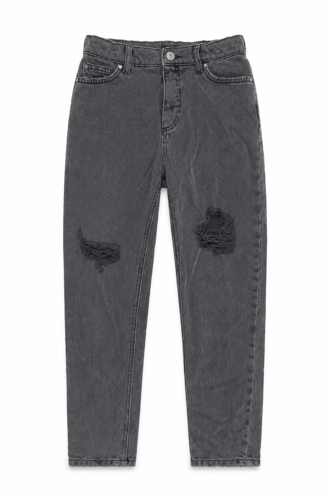 River Island Girls Grey Cotton Tapered Jeans Size 10 Years L23.5 in Regular Zip