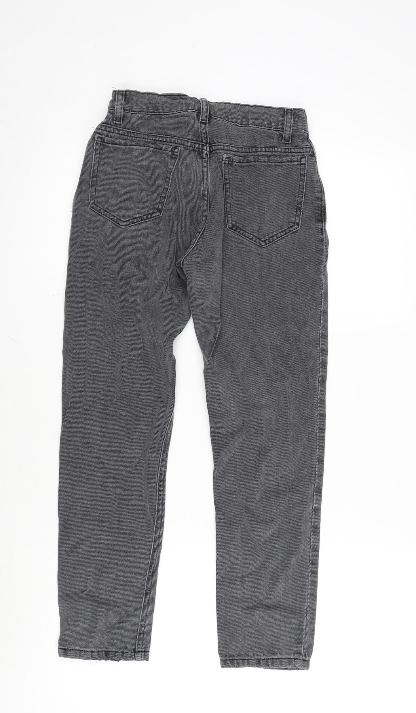 River Island Girls Grey Cotton Tapered Jeans Size 10 Years L23.5 in Regular Zip