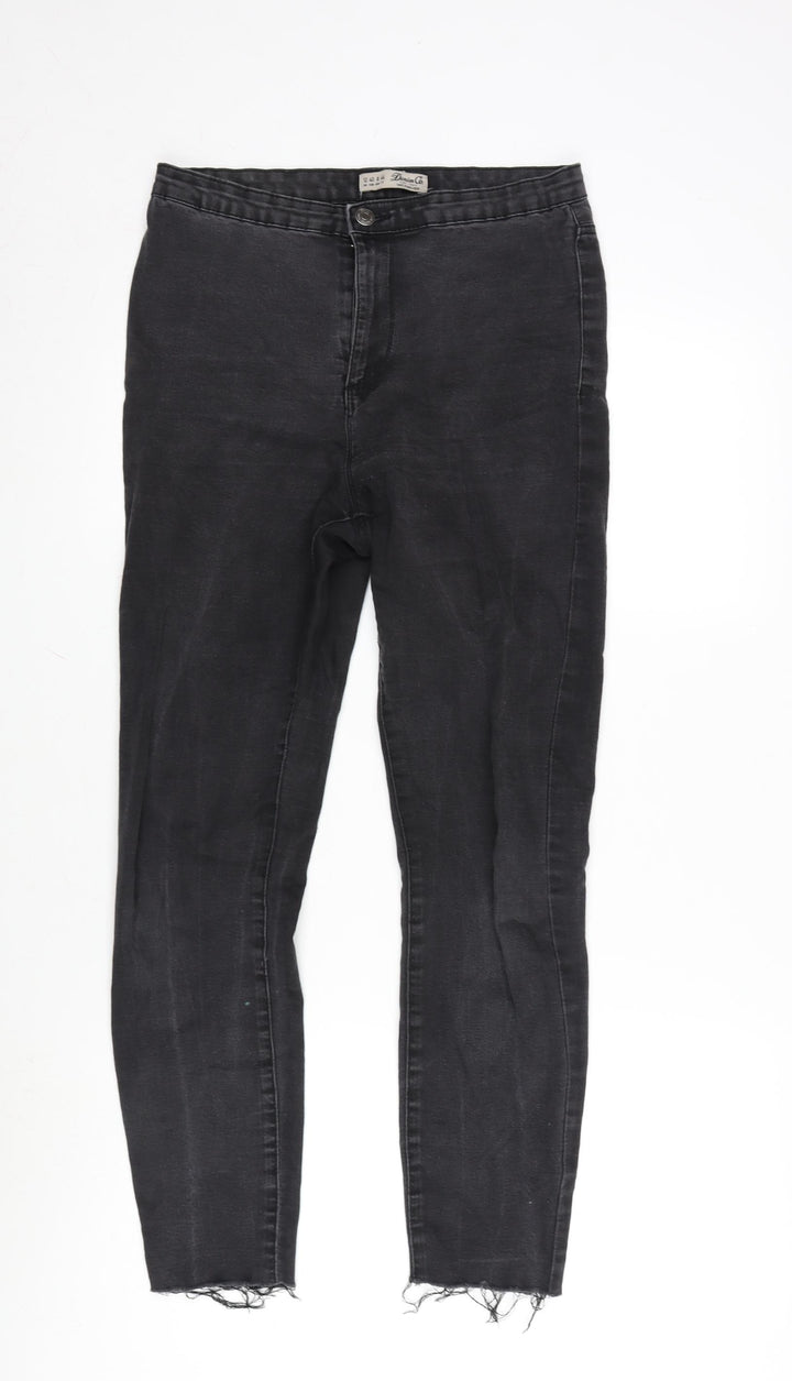 Denim & Co. Womens Grey Cotton Blend Tapered Jeans Size 12 L27 in Regular Zip - Raw Hem