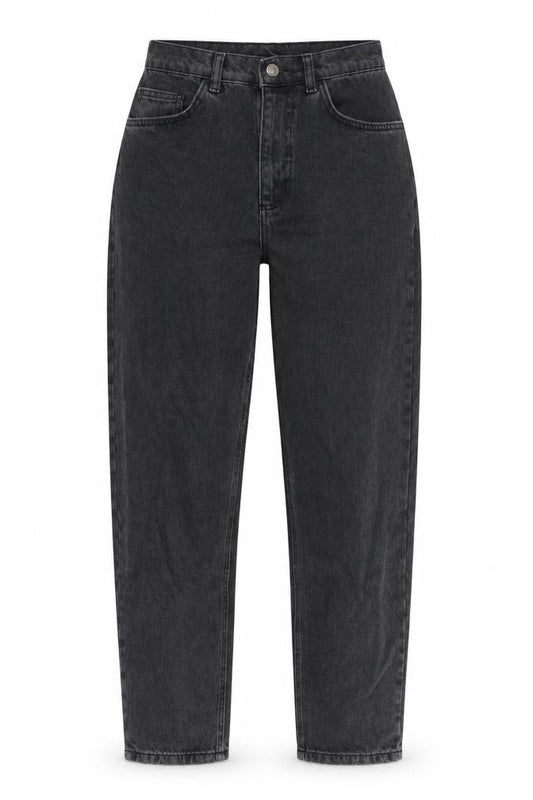 Front view of Reclaimed Vintage women’s grey cotton blend straight jeans, size UK 26, in, 27-inch leg regular zip