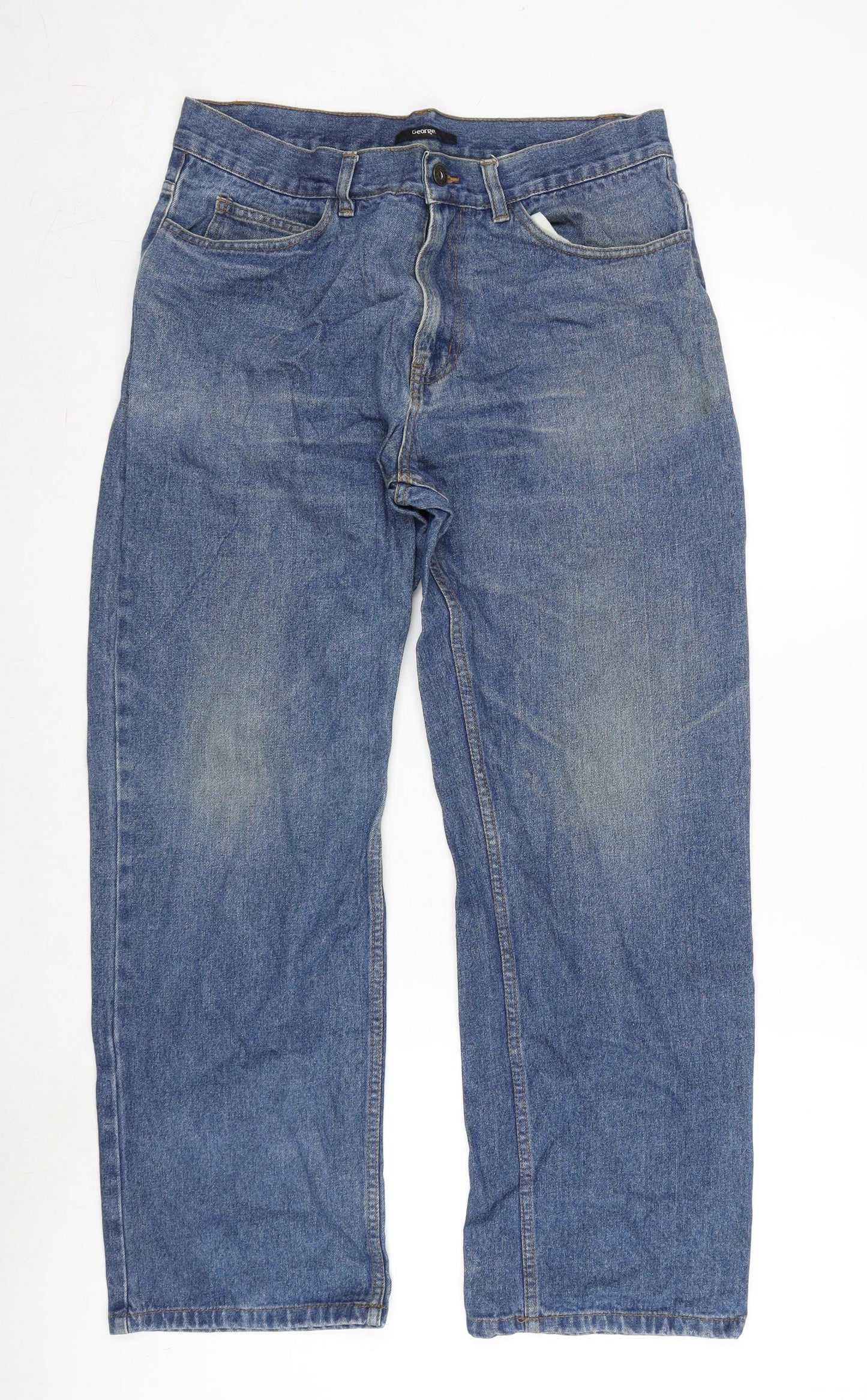 George Womens Blue Cotton Straight Jeans Size 34 in L29 in Regular Zip