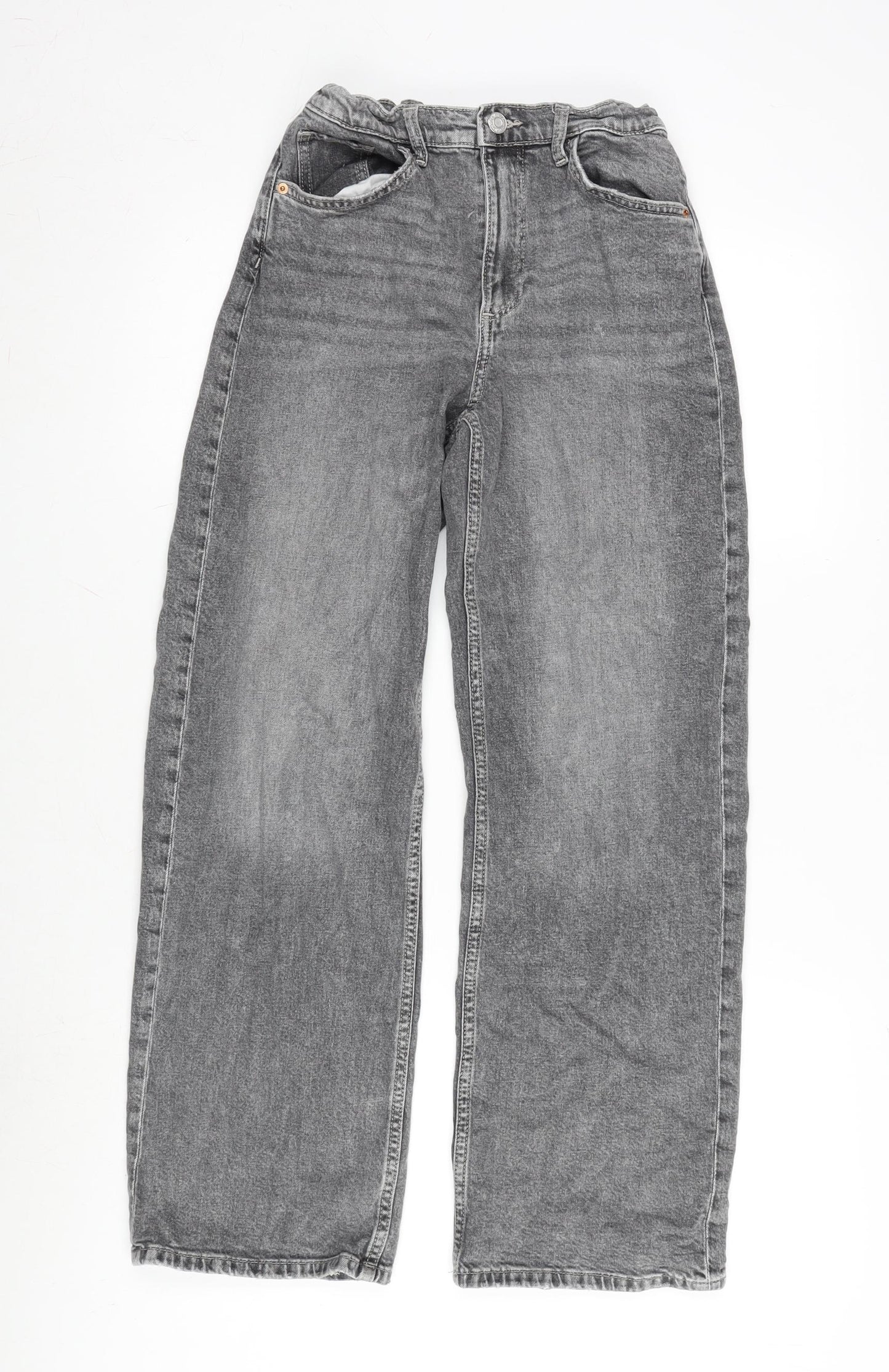 H&M Girls Grey Cotton Wide-Leg Jeans Size 12-13 Years L27 in Regular Zip