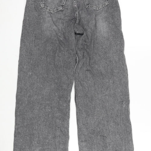 H&M Girls Grey Cotton Wide-Leg Jeans Size 12-13 Years L27 in Regular Zip
