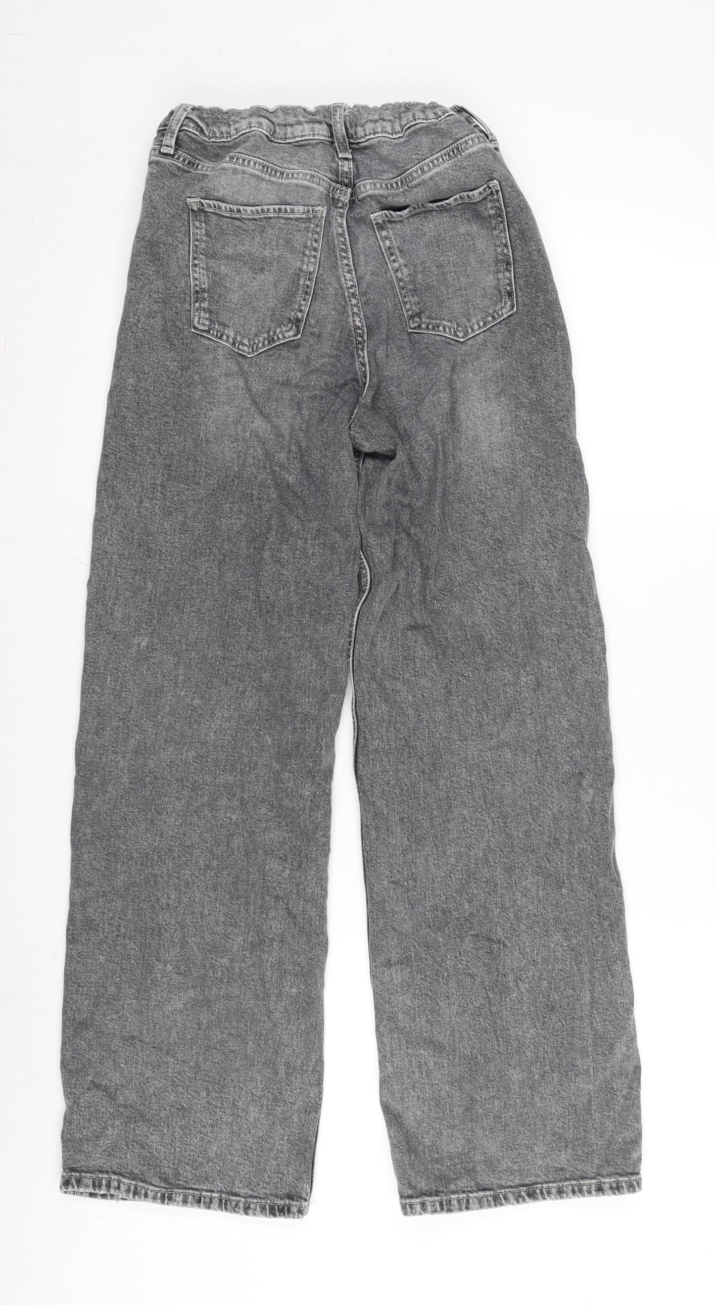 H&M Girls Grey Cotton Wide-Leg Jeans Size 12-13 Years L27 in Regular Zip