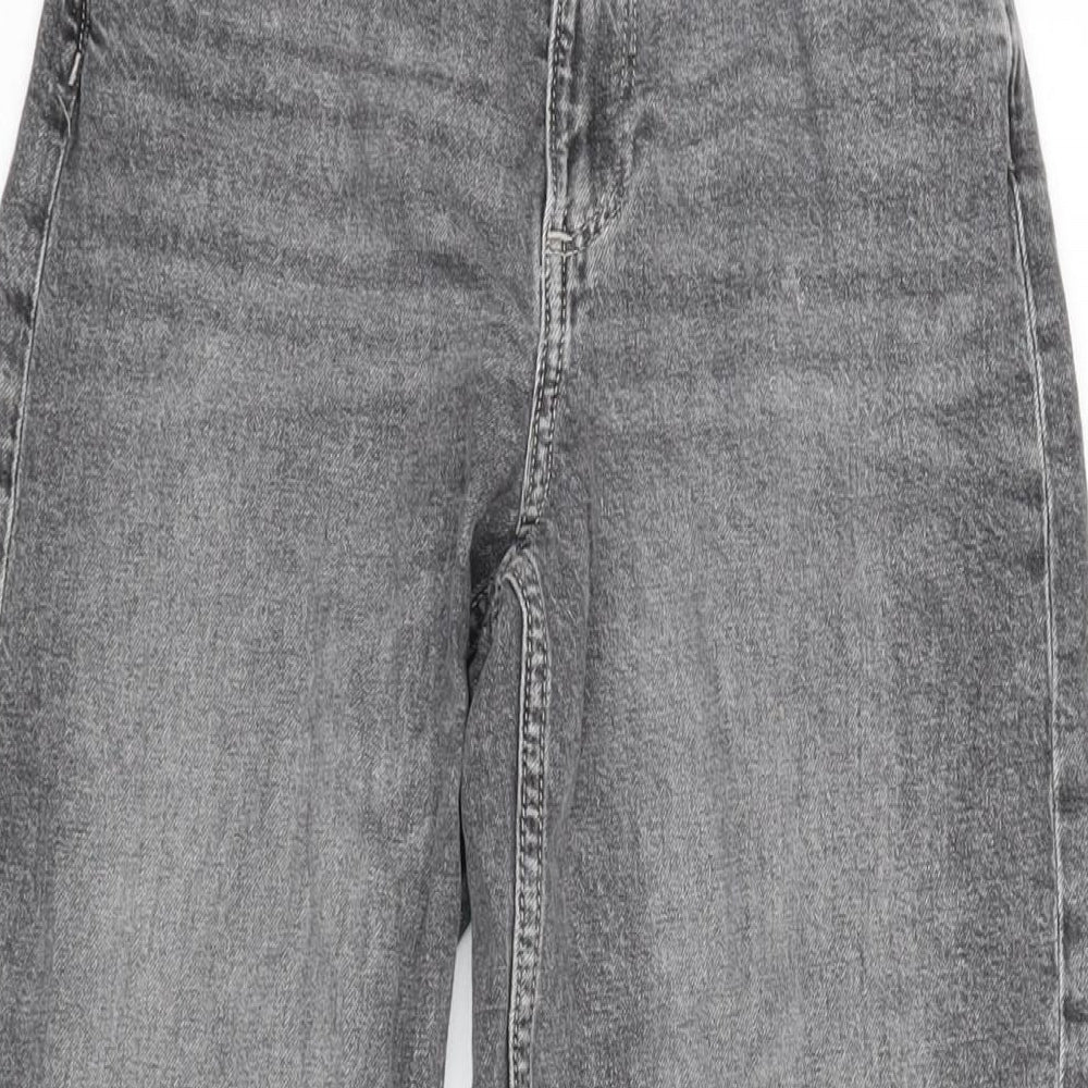 H&M Girls Grey Cotton Wide-Leg Jeans Size 12-13 Years L27 in Regular Zip