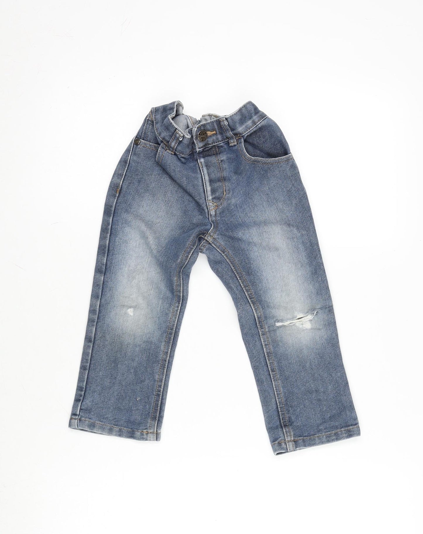 George Boys Blue Cotton Straight Jeans Size 3-4 Years Regular Button - Inside Leg 14.5 Inches- Distressed.