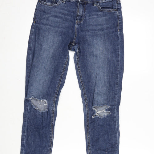Dorothy Perkins Womens Blue Cotton Blend Tapered Jeans Size 8 L26.5 in Regular Zip