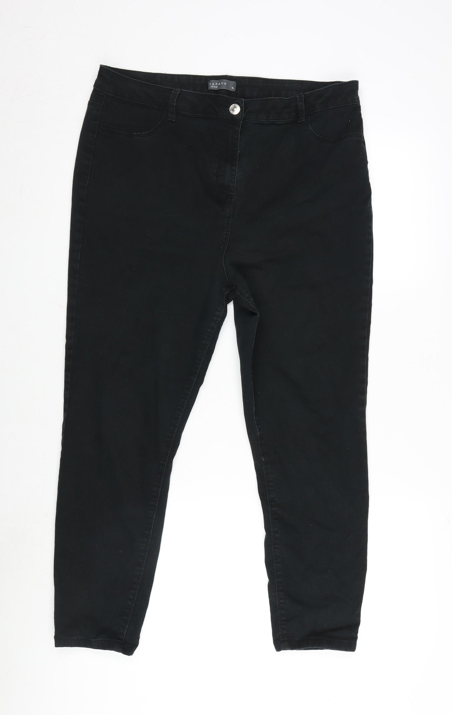 Matalan Womens Black Cotton Blend Tapered Jeans Size 16 L24 in Regular Zip