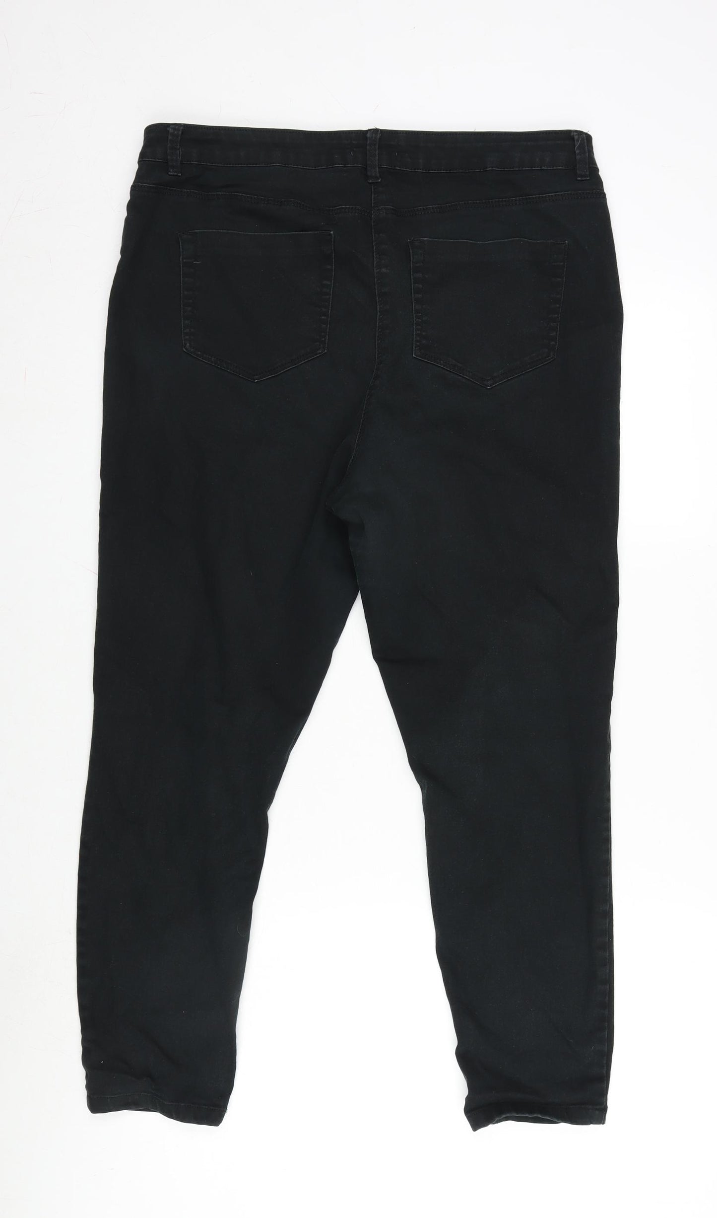 Matalan Womens Black Cotton Blend Tapered Jeans Size 16 L24 in Regular Zip