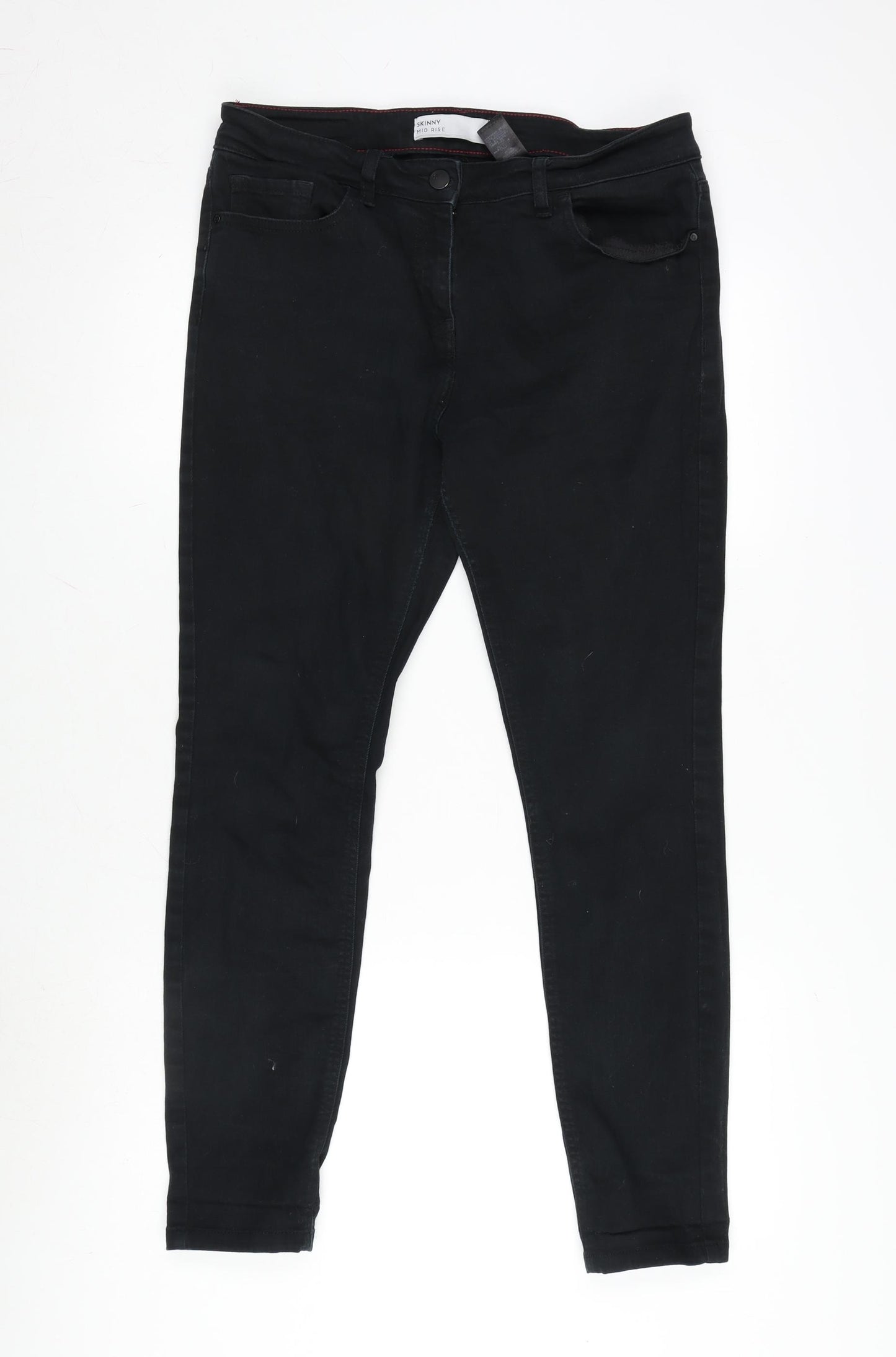 NEXT Womens Black Cotton Blend Tapered Jeans Size 14 L28 in Slim Zip