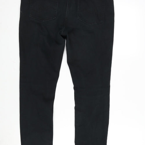 NEXT Womens Black Cotton Blend Tapered Jeans Size 14 L28 in Slim Zip