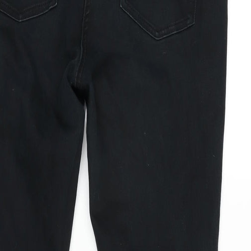 NEXT Womens Black Cotton Blend Tapered Jeans Size 14 L28 in Slim Zip