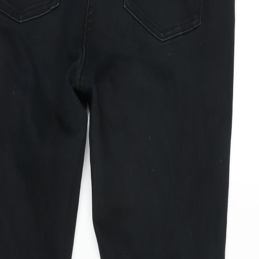NEXT Womens Black Cotton Blend Tapered Jeans Size 14 L28 in Slim Zip