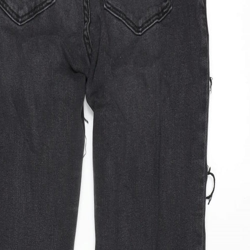 Denim & Co. Womens Grey Cotton Blend Straight Jeans Size 12 L25.5 in Regular Zip
