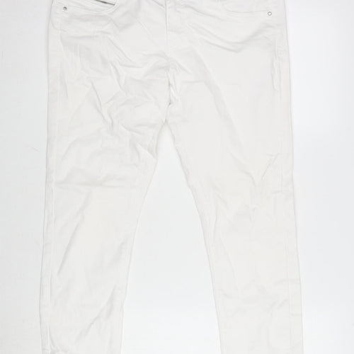 Denim & Co. Womens White Cotton Blend Straight Jeans Size 14 L28 in Extra-Slim Zip