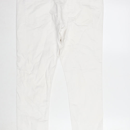 Denim & Co. Womens White Cotton Blend Straight Jeans Size 14 L28 in Extra-Slim Zip