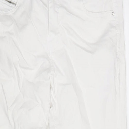 Denim & Co. Womens White Cotton Blend Straight Jeans Size 14 L28 in Extra-Slim Zip