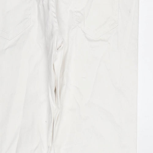 Denim & Co. Womens White Cotton Blend Straight Jeans Size 14 L28 in Extra-Slim Zip