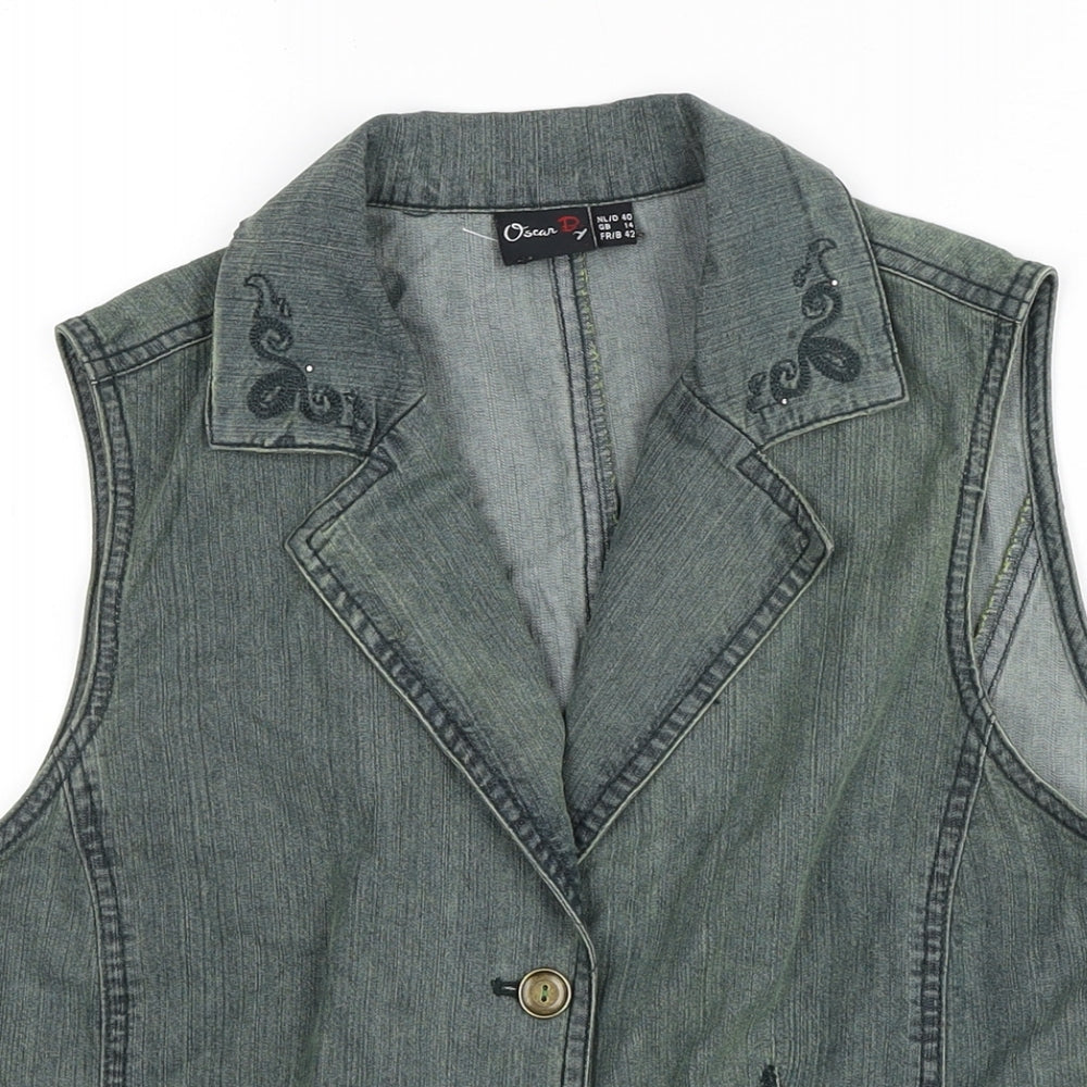 Oscar B Womens Green Gilet Waistcoat Size 14 Button