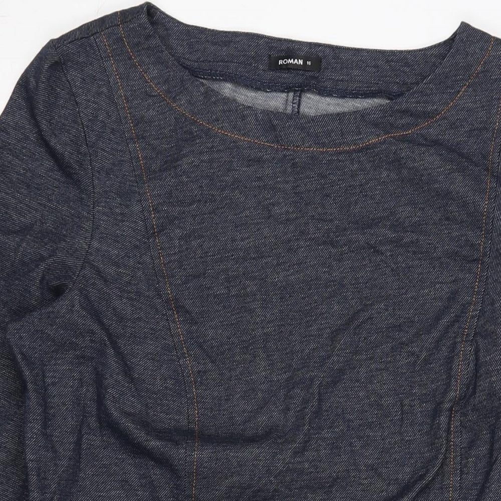 Roman Womens Blue Cotton A-Line Size 16 Crew Neck