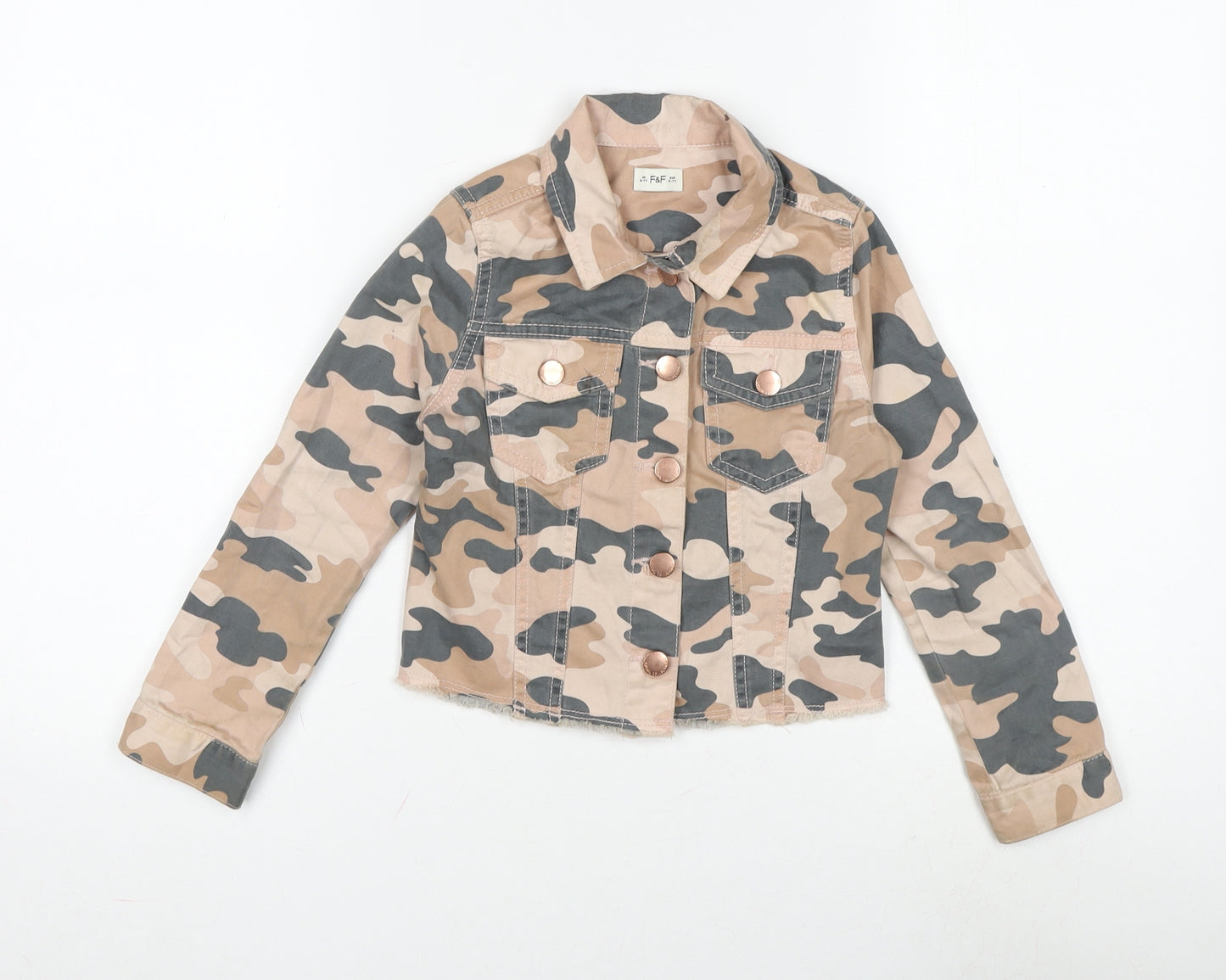 F&F Girls Multicoloured Camouflage Biker Jacket Size 6-7 Years Button