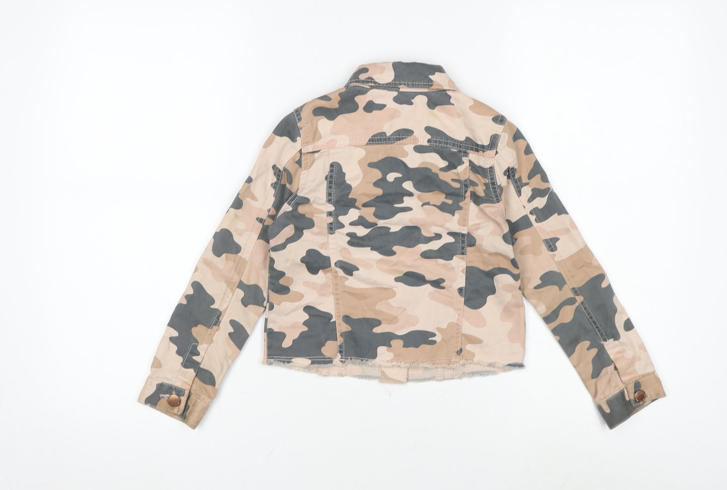 F&F Girls Multicoloured Camouflage Biker Jacket Size 6-7 Years Button