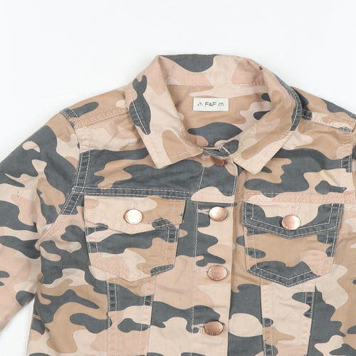 F&F Girls Multicoloured Camouflage Biker Jacket Size 6-7 Years Button