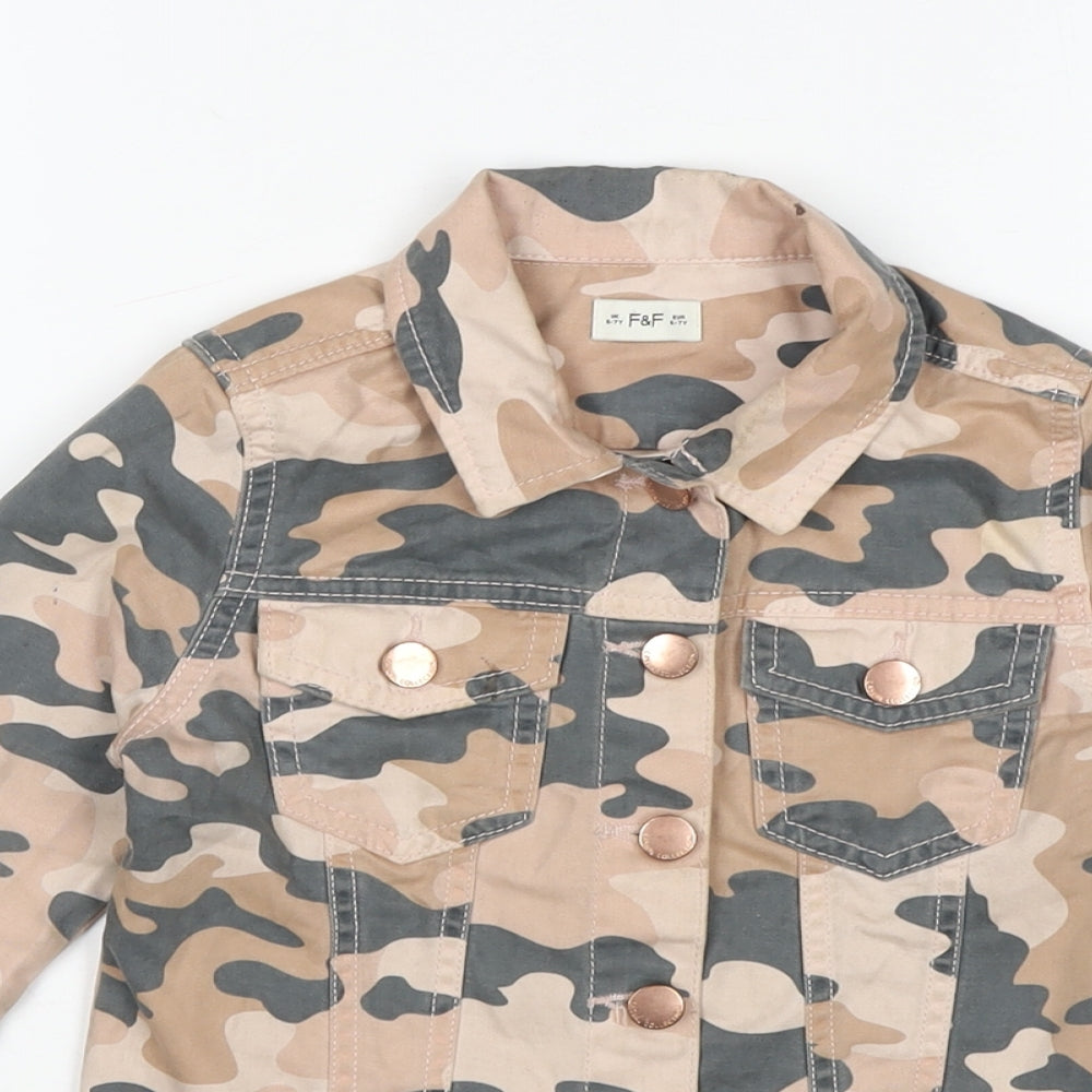 F&F Girls Multicoloured Camouflage Biker Jacket Size 6-7 Years Button