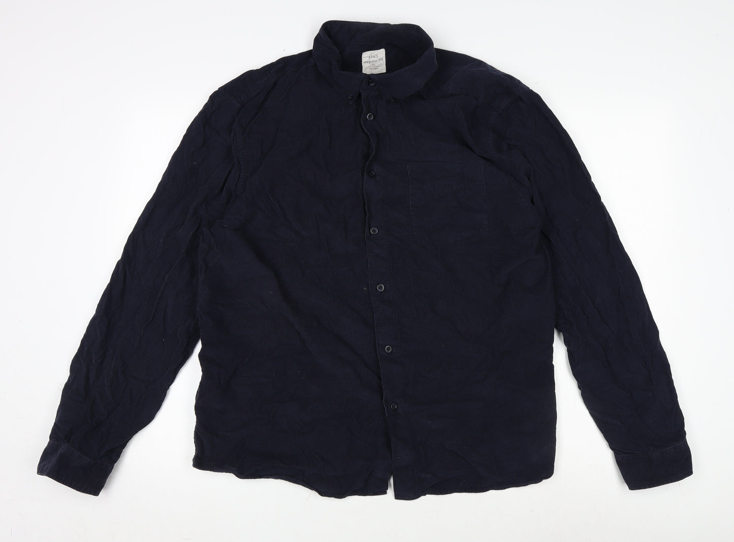 Marks and Spencer Mens Blue Cotton Button-Up Size XL Collared Button