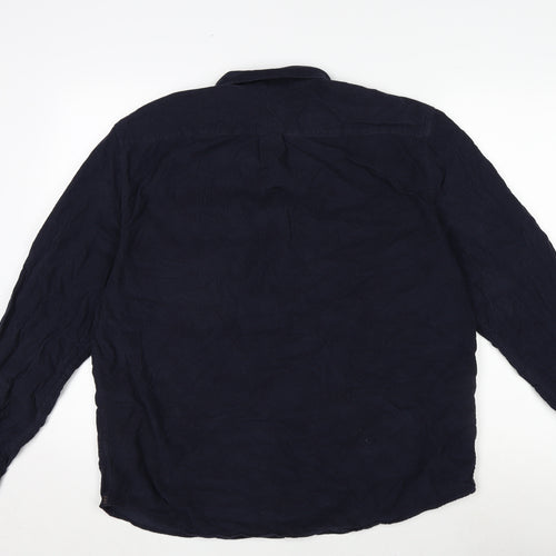 Marks and Spencer Mens Blue Cotton Button-Up Size XL Collared Button