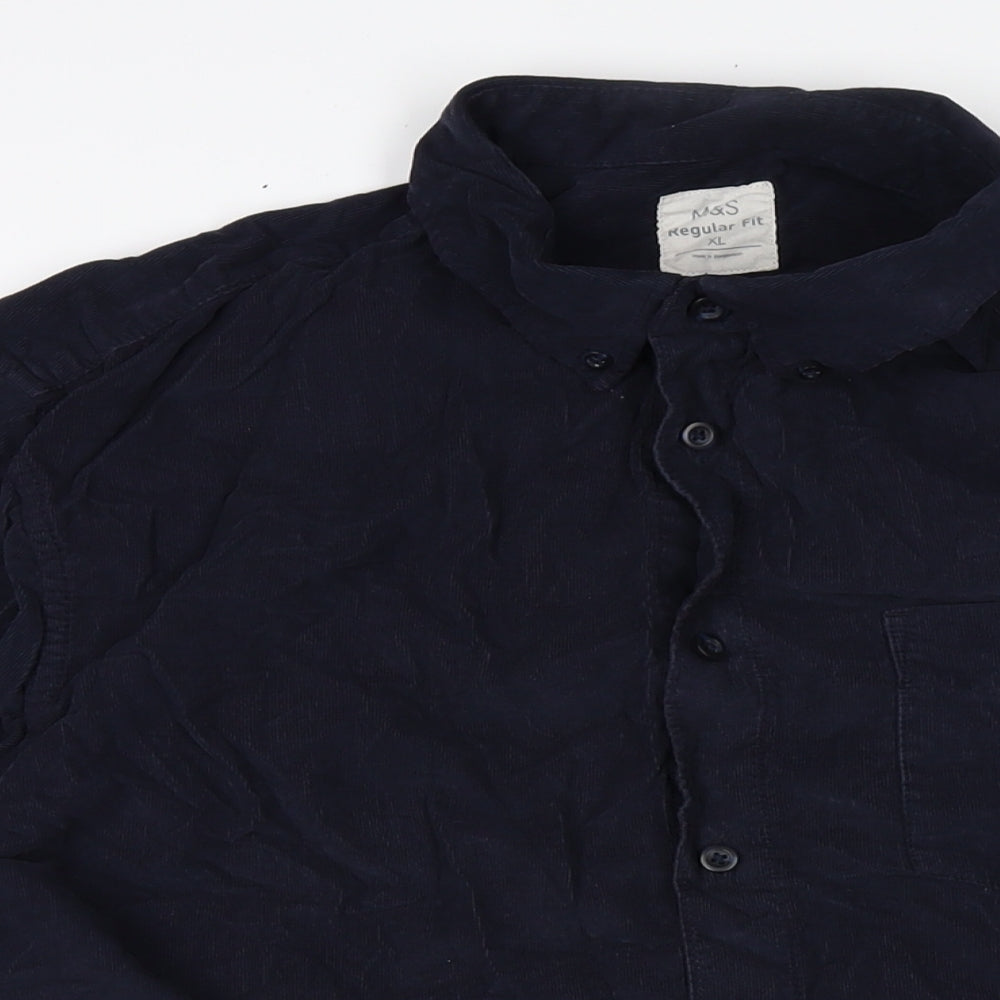 Marks and Spencer Mens Blue Cotton Button-Up Size XL Collared Button