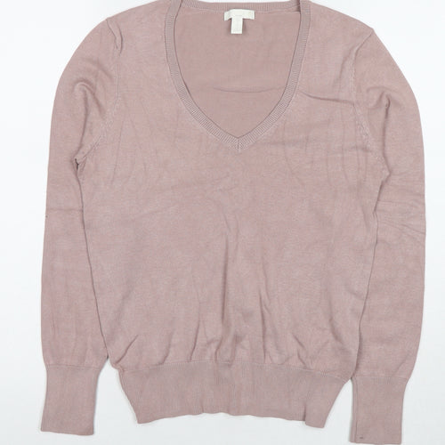 H&M Womens Beige V-Neck Viscose Pullover Jumper Size S