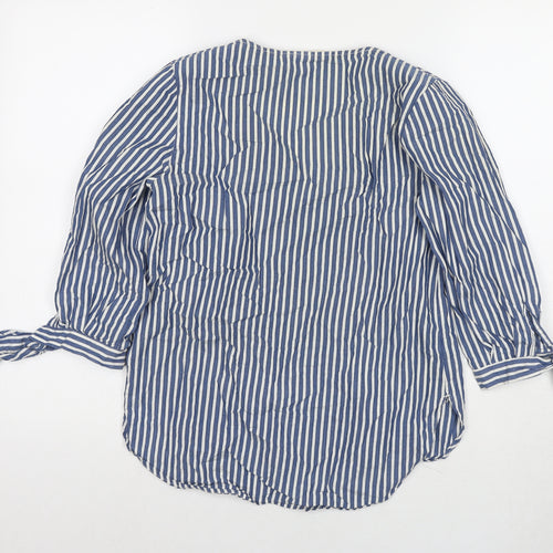 H&M Womens Blue Striped Cotton Basic Blouse Size 6 V-Neck