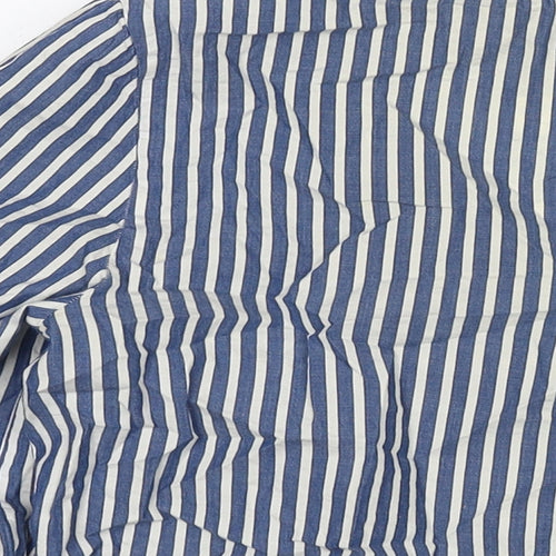 H&M Womens Blue Striped Cotton Basic Blouse Size 6 V-Neck