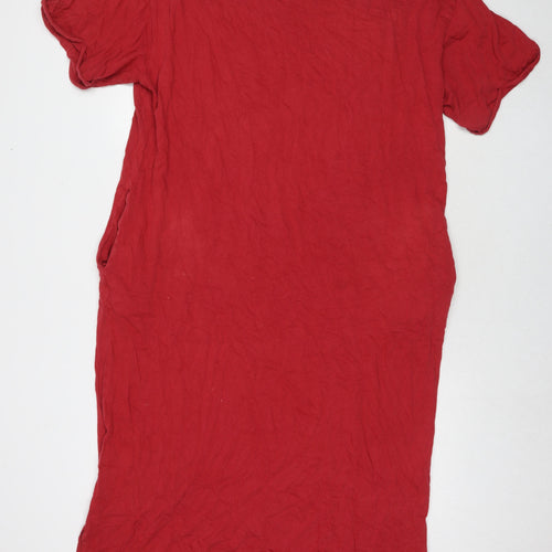 Zara Womens Red Cotton T-Shirt Dress Size L Round Neck Pullover - Pockets