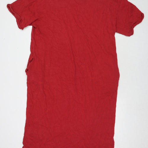 Zara Womens Red Cotton T-Shirt Dress Size L Round Neck Pullover - Pockets