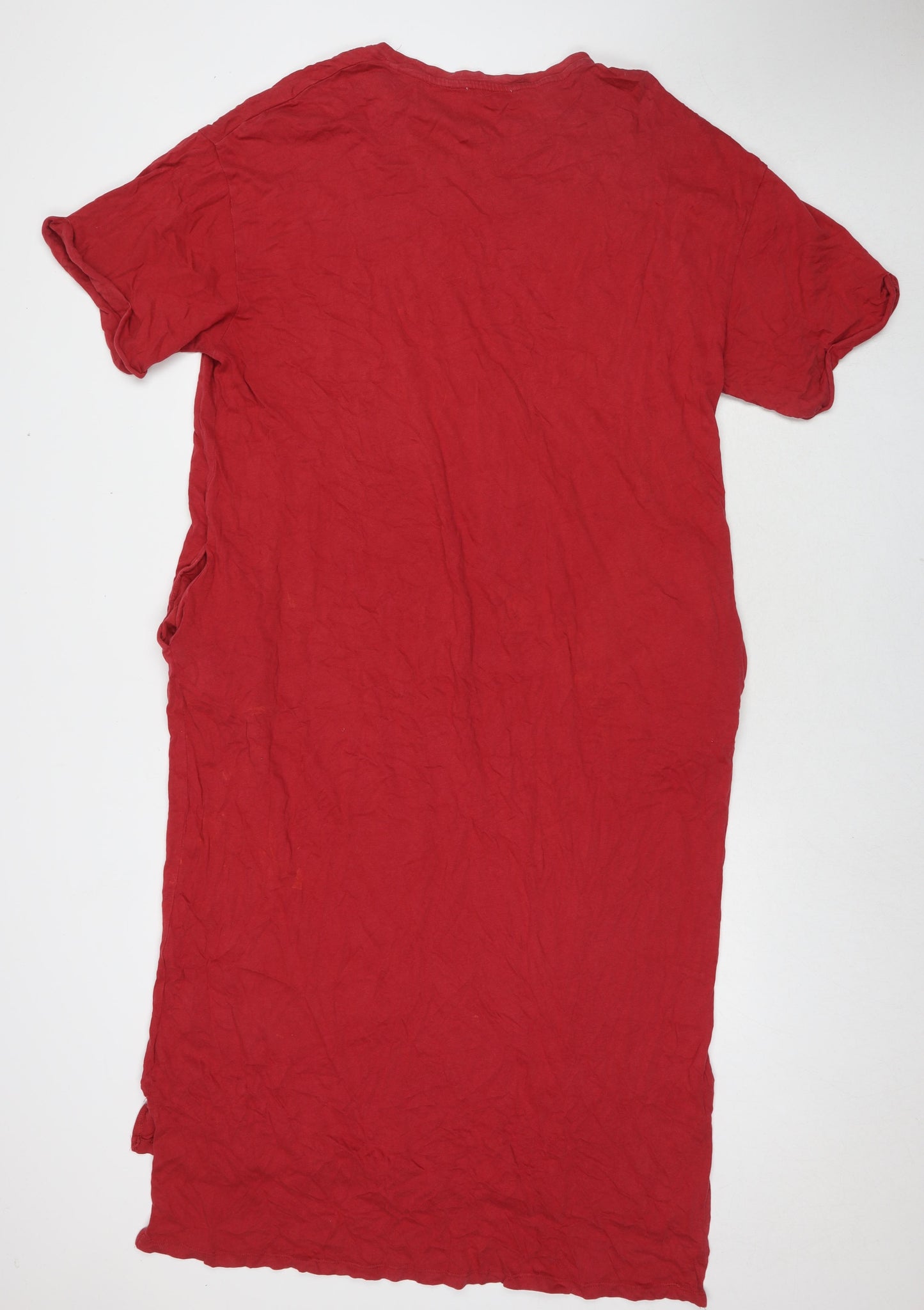 Zara Womens Red Cotton T-Shirt Dress Size L Round Neck Pullover - Pockets