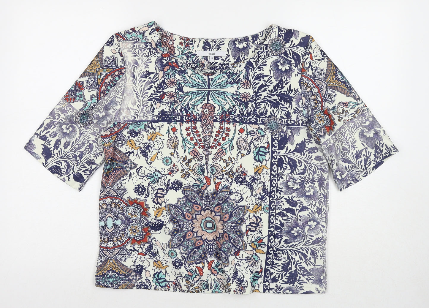 NEXT Womens Multicoloured Floral Polyester Basic T-Shirt Size 12 Round Neck