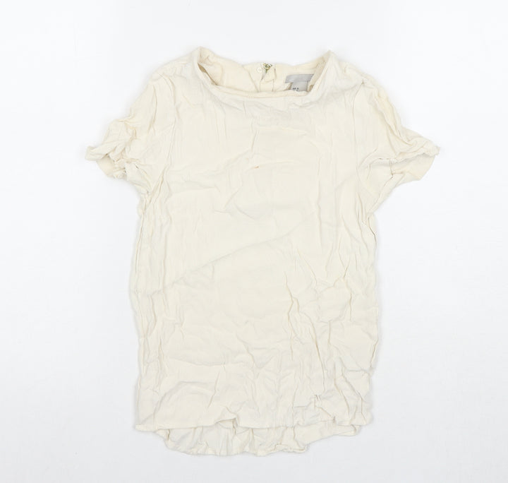 H&M Womens Ivory Viscose Basic Blouse Size 4 Round Neck