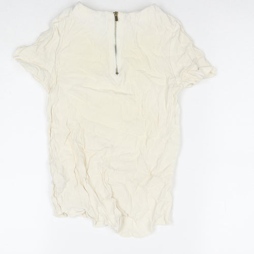H&M Womens Ivory Viscose Basic Blouse Size 4 Round Neck