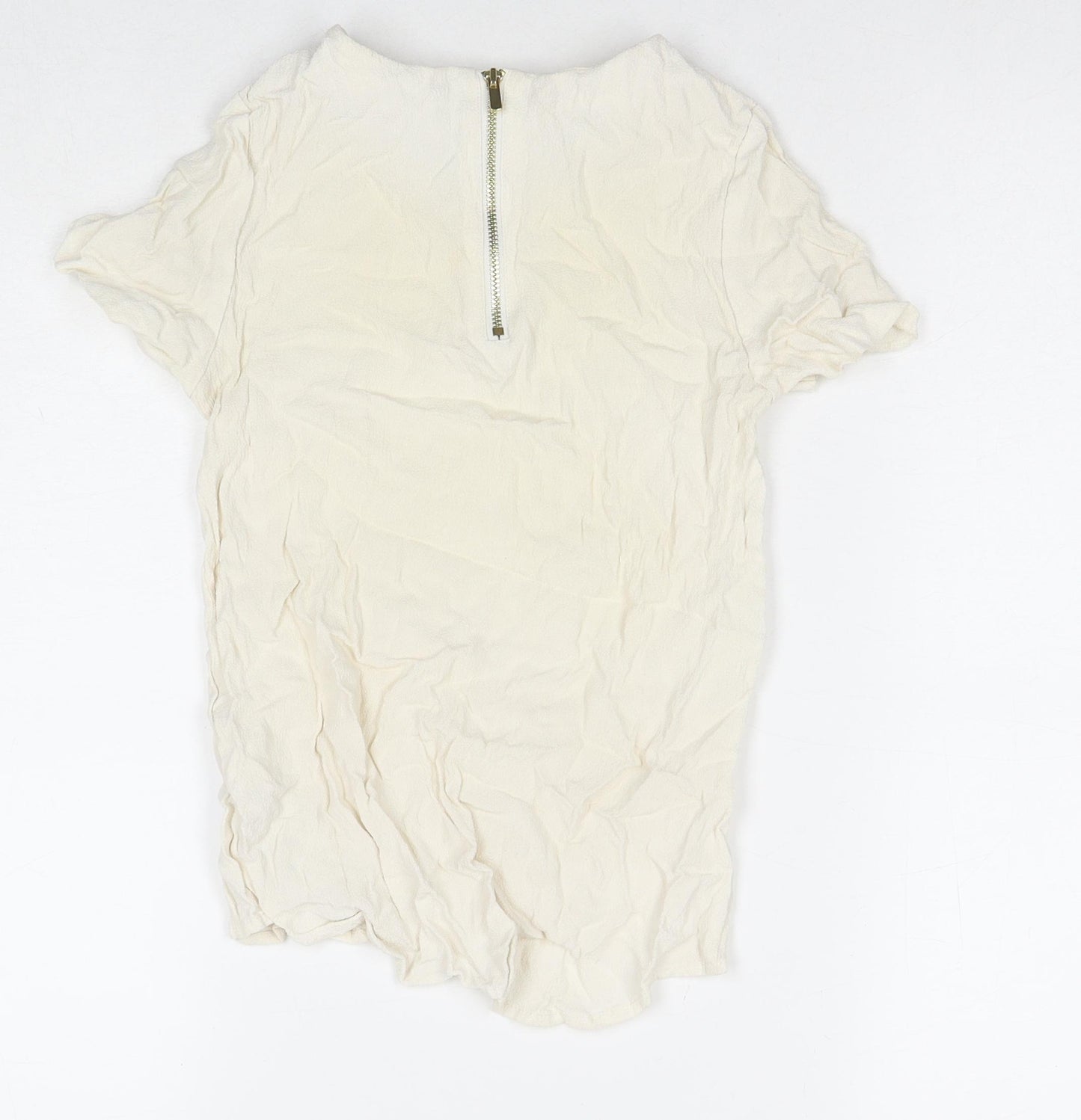 H&M Womens Ivory Viscose Basic Blouse Size 4 Round Neck