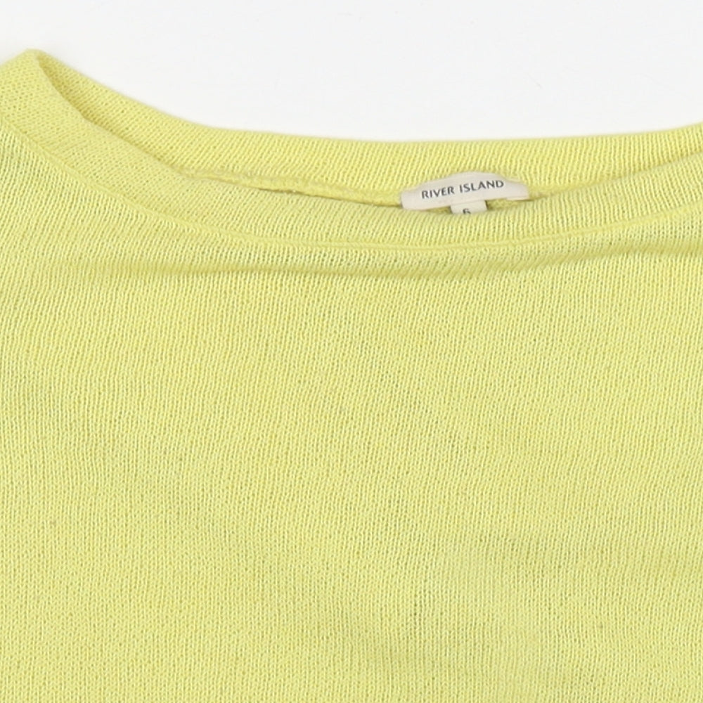 River Island Womens Yellow Round Neck Polyester Pullover Jumper Size 6