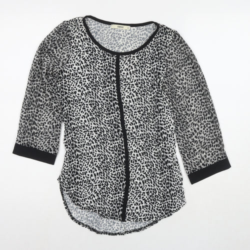 Oasis Womens Grey Animal Print Viscose Basic Blouse Size XS Round Neck