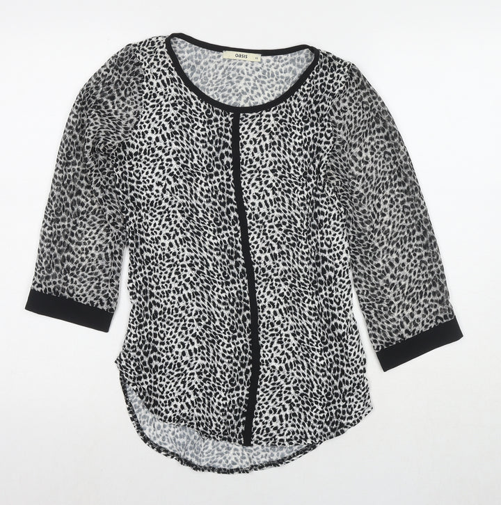 Oasis Womens Grey Animal Print Viscose Basic Blouse Size XS Round Neck