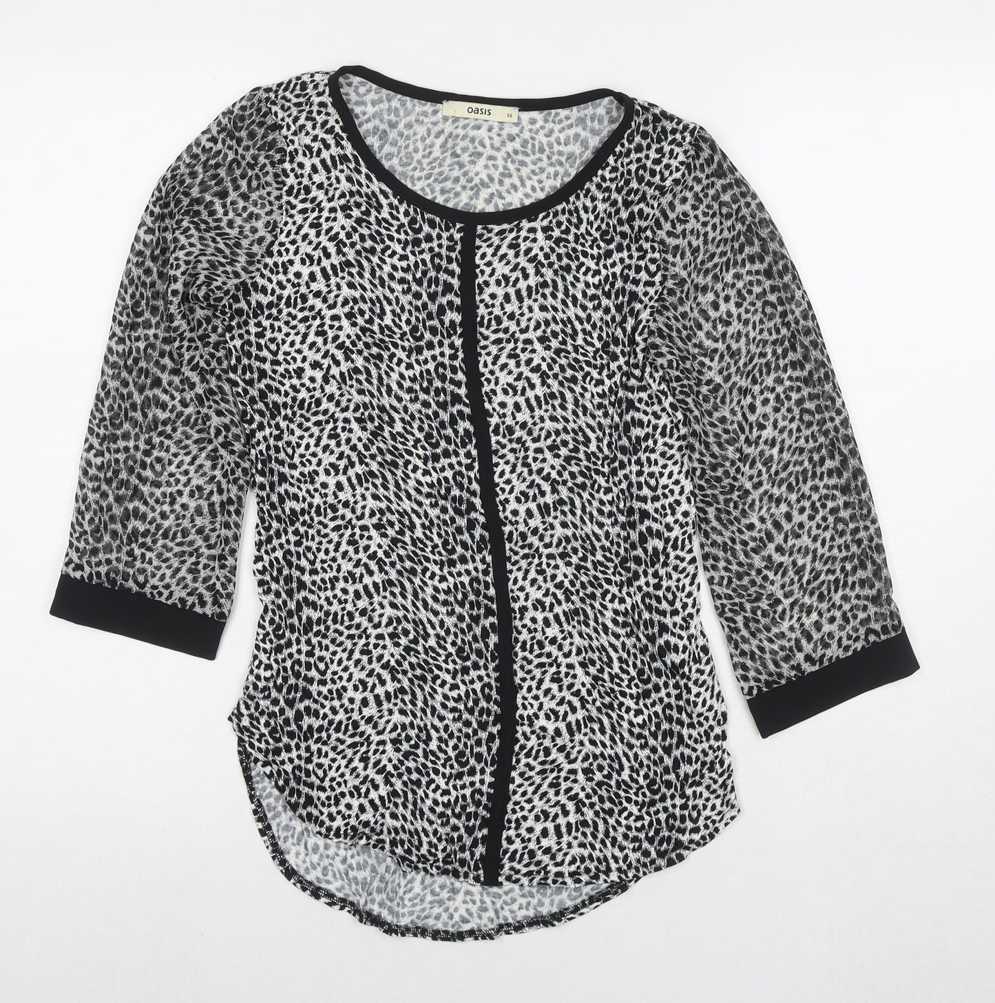 Oasis Womens Grey Animal Print Viscose Basic Blouse Size XS Round Neck
