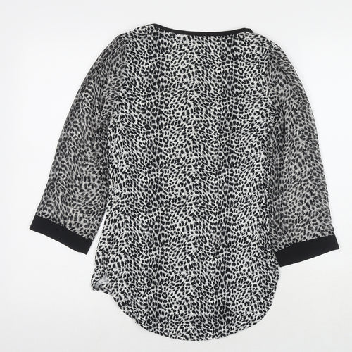 Oasis Womens Grey Animal Print Viscose Basic Blouse Size XS Round Neck