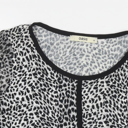 Oasis Womens Grey Animal Print Viscose Basic Blouse Size XS Round Neck