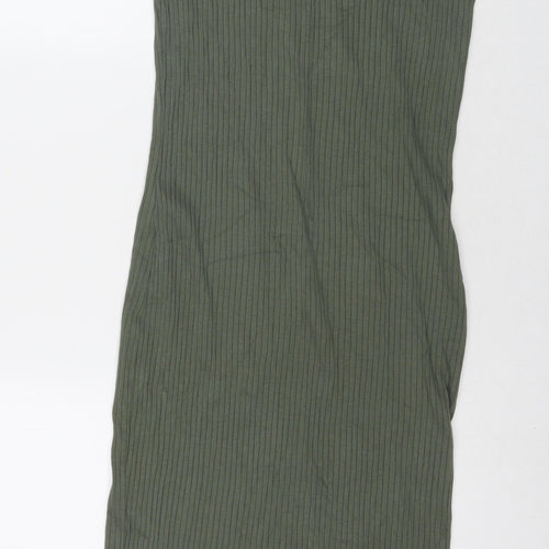 Marks and Spencer Womens Green Viscose Tank Dress Size 8 Round Neck Pullover - Ribbed