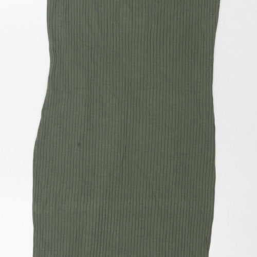 Marks and Spencer Womens Green Viscose Tank Dress Size 8 Round Neck Pullover - Ribbed